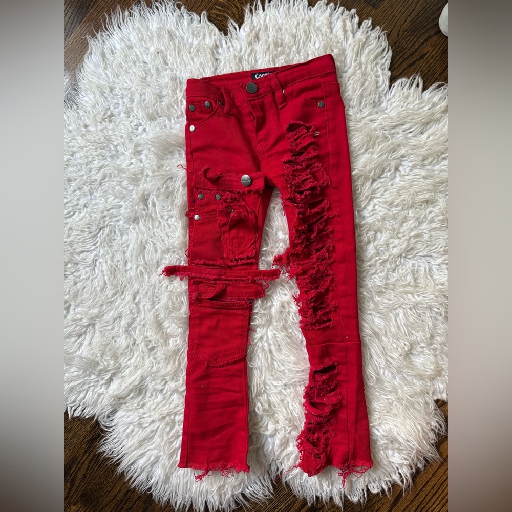 Distressed Red Jeans - Picture 2 of 7